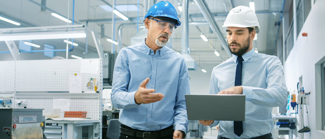 Two plant employees talking